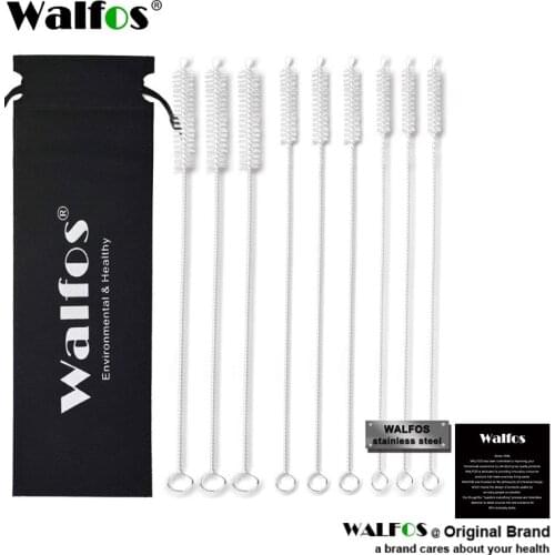 WALFOS 9 Piece Multiple Size Drinking Straw Brush Set Cleaner Brush for Stainless Steel Reusable Straws And Smoothie Straws