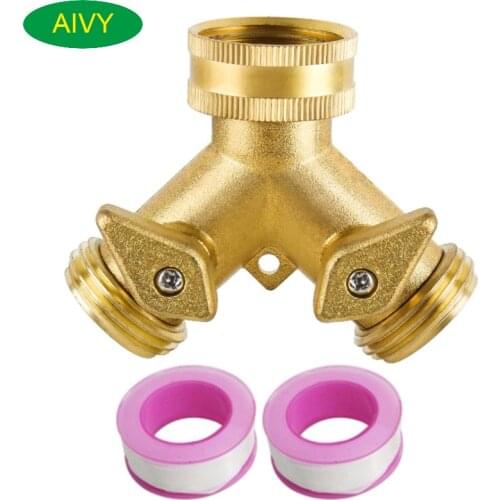 AIVY Garden Hose Splitter 2 Way Tap Y Adapter 3/4"Solid Brass Faucet Connector with 2 Valves For Watering Irrigation