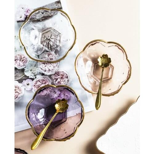 Japanese Phnom Penh Bowl Ice Cream Dessert Bowl Japanese Cherry Blossoms Bowl In Gold Inlay Transparent Pink Bowls for Dessert