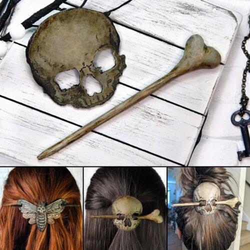 Retro Skull Death Moth Hairpin Personalized Resin Hair Accessories Creative Halloween Jewelry for Women H9