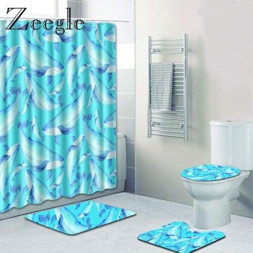Zeegle Cartoon Bathroom Mat Set Waterproof Shower Curtain Anti-slip Toilet Floor Rug Bath Decoration Mat Set Washable Foot Rug