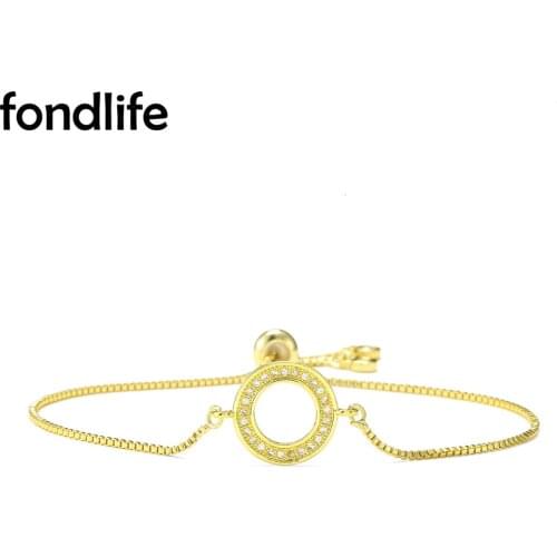 Cubic Zirconia Stones Brass Annulus Charn Bracelet Women Good Quality Circle Doughnut CZ Linked Chain Adjustable Jewelry Present