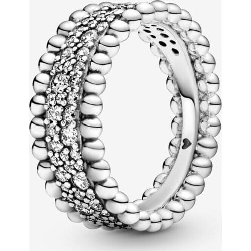 Bewill Authentic 925 Sterling Silver Stackable Engagement Round Bead Full Zircon Ring For Women Fashion Original Jewelry Gift