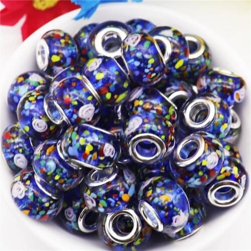 10Pcs Wholesale Lot Bulk Color Glass Flower Large Hole Waist European Beads Charms Fit Pandora Bracelet Chain for Jewelry Making