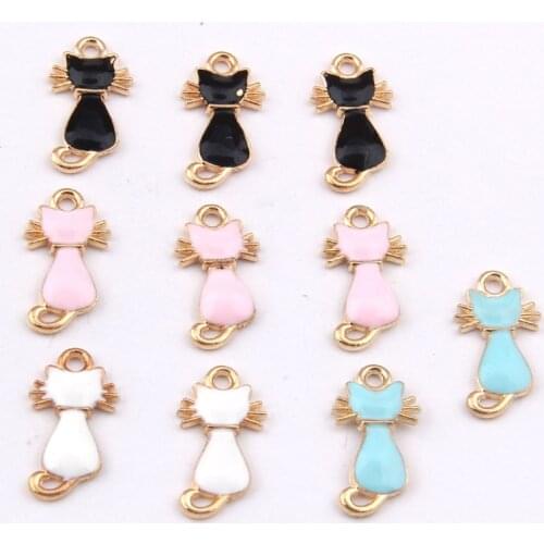 100pcs 21*5mm Fashion Charms Alloy Lovely Enamel Cat Charms Pendant of Necklace Jewelry DIY Making Accessories Handmade