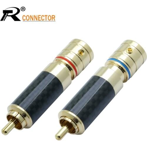 2Pcs/1Pair Carbon Fiber RCA Connector RCA male plug adapter Video/Audio Wire Connector Support 8mm Cable Super High Quality