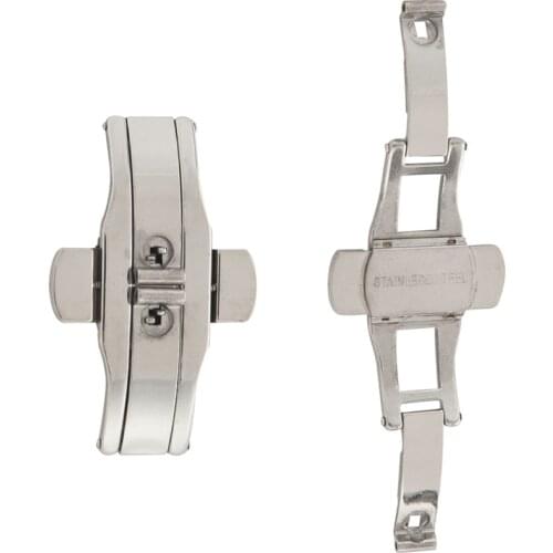 2Pcs Double Push Button Butterfly Clasp Buckle Silver - for 15Mm Watch Band Strap & for 2m Watch Band Strap