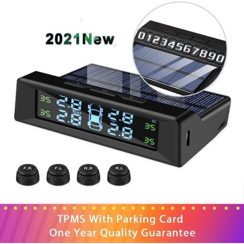 2021 TPMS With Parking Card Solar Charging Tire Pressure Monitoring System LCD Display Monitor Type Pressure Sensors TMPS Sensor