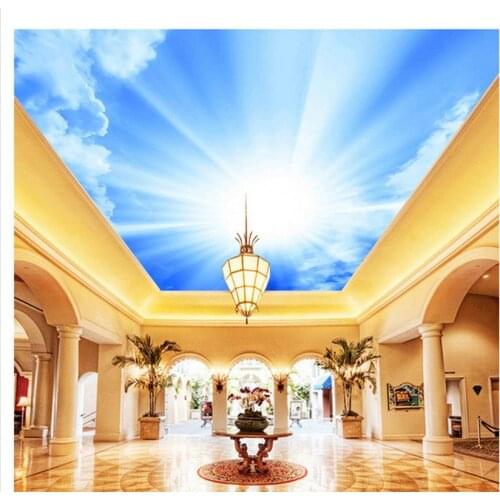 3d ceiling murals wallpaper Ceiling frescoes in the living room of blue sky and white clouds Home Decoration