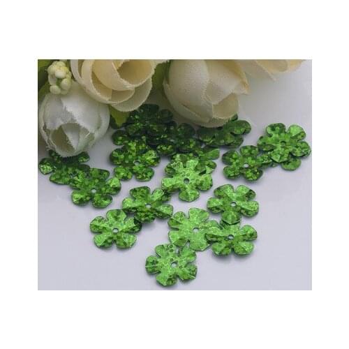 500pcs/lot Flower Sequins 14mm PVC Decoration Sewing DIY Wedding Craft Scrapbook For Clothing Laser Green