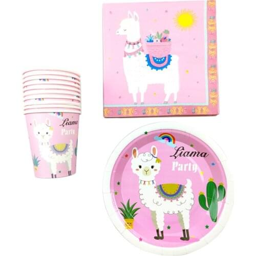 60pcs/lot Llama Cactus Theme Happy Birthday Events Party Decoration Plates Cups Tableware Set Baby Shower Glasses Dishes Napkins