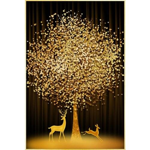 DIY 5D Sale Diamond Embroidery, Mosaic, Golden Money Tree, Elk, Deer, Full, Painting Cross Stitch
