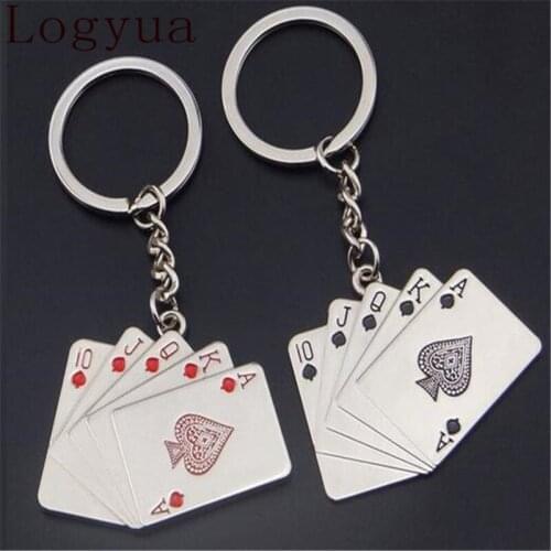 20pcs/lot Car Zinc Alloy Silver Plated Cool Poker Playing Card Keychain Fashion Creative Keyring Key Ring Fob