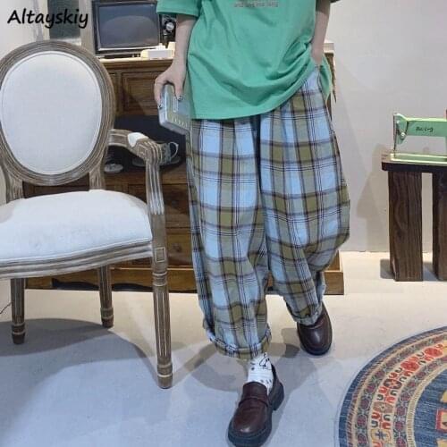 Oversized Pants Women Plaid Wide Leg Trousers All-match Simple Fashion Korean Preppy Streetwear Unisex Popular Ulzzang Vintage