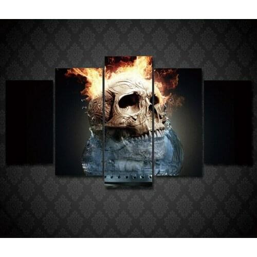 Home Decor Canvas Print 5 Pcs HD Frozen Flaming Skull Punk Cool Painting Wall Art Modern Pictures Living Room Modular No Frame