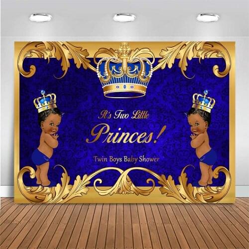 Two Royal Princes Backdrop Twin Boys Baby Shower Photo Background for Photo Studio Royal Blue Crown Photography Background Decor