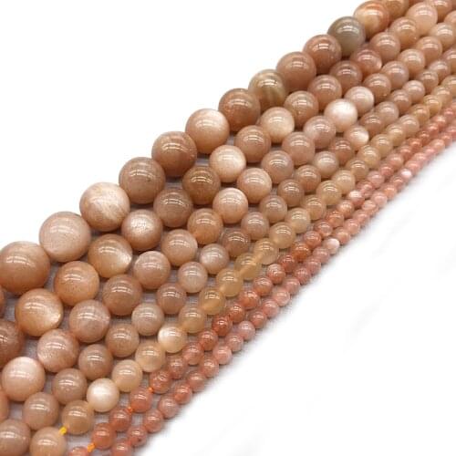 Natural Orange Moonstone Smooth Round Loose Beads for Accessories Jewelry Making Fit DIY Bracelet Wholesale