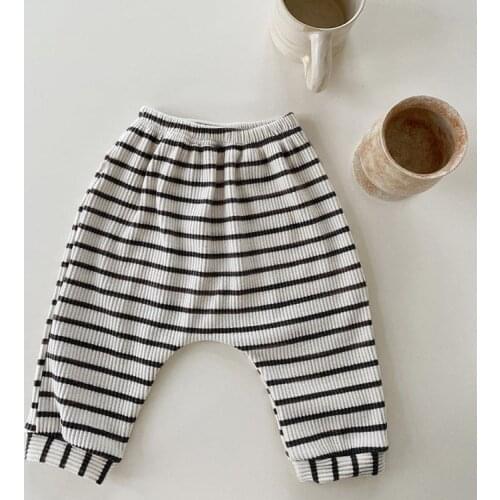 2021 Ins Baby Boys Clothes Spring Pants Cotton Home Wear Toddler Girl Trousers 0-24m Newborn Striped Pants Autumn Kids Infants