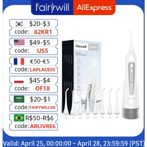 Fairywill Water Flossers Oral Irrigator Rechargeable Portable Dental 3 Modes Water Tank for Teeth 300ML Waterproof Teeth Cleaner