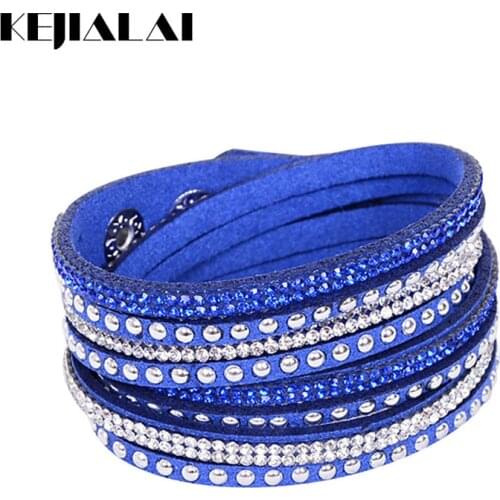 Kejialai Fashion Wrap Leather Bracelets for Women Men Adjustable Crystal Bracelet Rope Chain Charm Bracelets Jewelry Gift KJL003