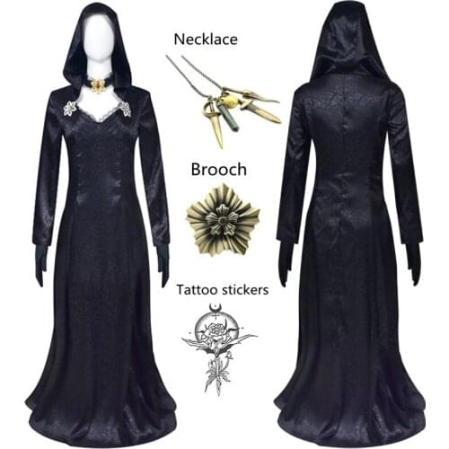 Bela Cassandra Daniela Cosplay Costumes Lady Dimitrescu Madam Dress Uniform Necklace Biohazard Vampire Tattoo Brooch Halloween