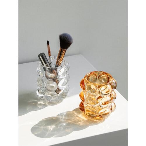 Creative Makeup Brush Holder Decorative Transparent Glass Pen Holder Crystal Nordic Ins Style Desktop Simple Pencil Storage Box