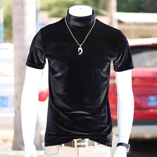 M-5XL 6XL 7XL Plus size mens High street velour shirt England style sexy Turtleneck velvet t-Shirt Tees black blue wine tops