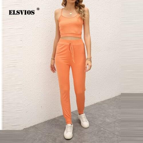 Fashion Women Casual Two-Piece Suit Solid Color Camisole Straight-Leg Pant Yoga Set Summer Elastic Waist Tether Sweatpant Outfit