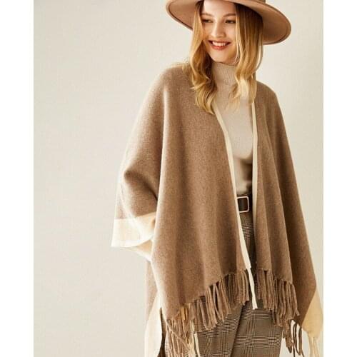 Natural 100% Cashmere Scarf Kimono Sweater Women Shawl Luxury Brand Outside With Tassel Cape Blanket Pashmina