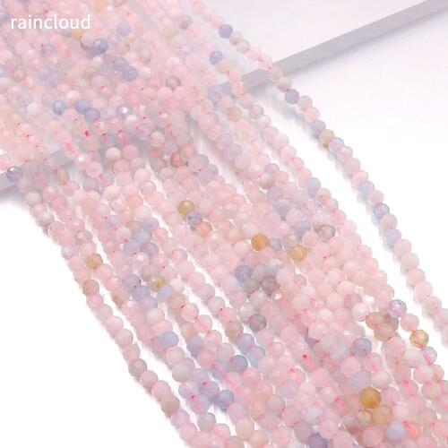 Natural Beryl morganite colorful 3mm faceted round beads without treatment charm Jewelry making bead DIY women Bracelet necklace