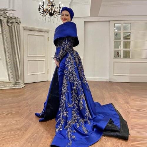 Nigerian Muslim Plus Size Evening Dresses Major Beading Appliques Long Sleeves Mermaid Prom Dress Aso Ebi vestidos de fiesta
