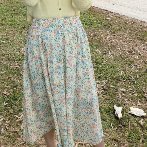 2021 Spring New Products Womens High Waist Slim Thin Mid-length Skirt Pastoral Style Fresh Floral A-line Half-length Skirt