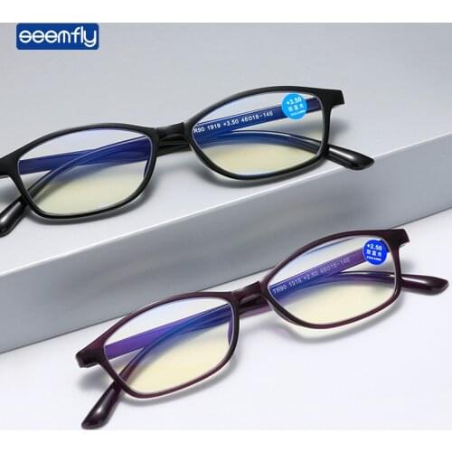 Seemfly Ultralight TR90 Anti Blue Light Reading Glasses Full Frame Presbyopic Eyeglasses Fashion Small Eyewear Diopters 1.0 +4.0