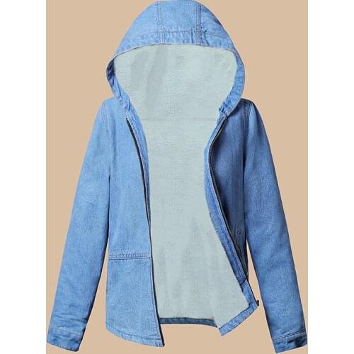 Autumn Womens jacket Winter Hooded Denim Jacket for Women Full Fur Lining Jeans Outerwear Harajuku Female Basic Jacket 2021 New