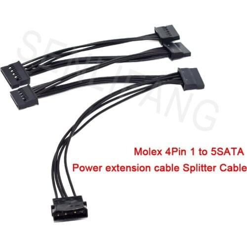 Well Tested Molex 4Pin 1 to 5 SATA power extension cable Splitter Cable for DIY PC Sever UL1007 18WAG