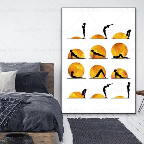 Yoga Chart Sun Sport Poster Abstract Wall Art Canvas Print Bodybuilding Painting Modern Decorative Picture Gym Room Decoration