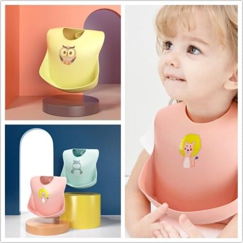 BalleenShiny Baby Animal Cartoon Bib Silicone Bib 3D Waterproof Rice Pocket Disposable Toddlers Children Feeding Tools For kids