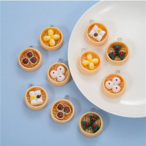 5pcs Cute Imitatio Food Charms Resin Chinese Breakfast necklace Pendant keychain Craft bracelet Jewelry Accessories Earrings DIY