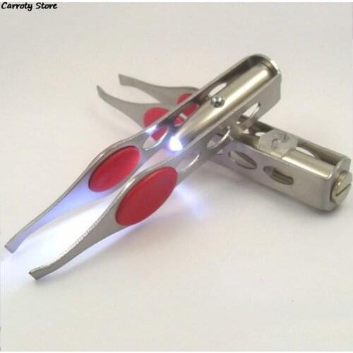 Illuminated Metal Steel Non-slip Eyebrow Eyelash Tweezers With LED Light Hair Removal Tweezer Make Up Beauty Tool