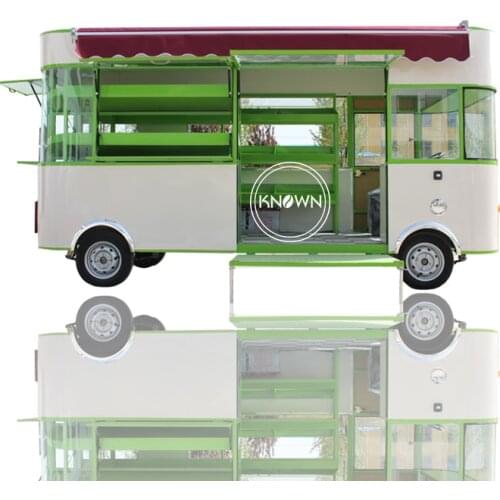 Outdoor Mobile Food Trolley Cart 4 Wheels Bus Food Kiosk For Fruit And Vegetables Mobile Fast Food Van Truck