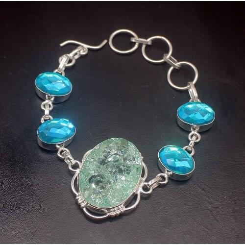 Gorgeous Snakeskin Quartz Mystic Topazz Silver Color Charms Links Bracelets For Women 8 Inch HD775