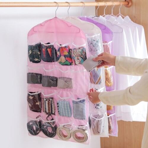 16Pockets Clear Socks Bra Underwear Rack Hanger Storage Lattice clothing underwear bag wardrobe small wall door back sorting Bag