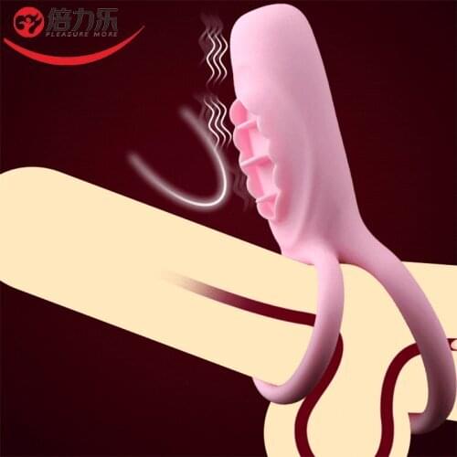 10 Modes Penis Vibrator Double Ring Vagina Clitoris Stimulator Male Delay Ejaculation Cockring Penis Enlargement Adult Sex Toys