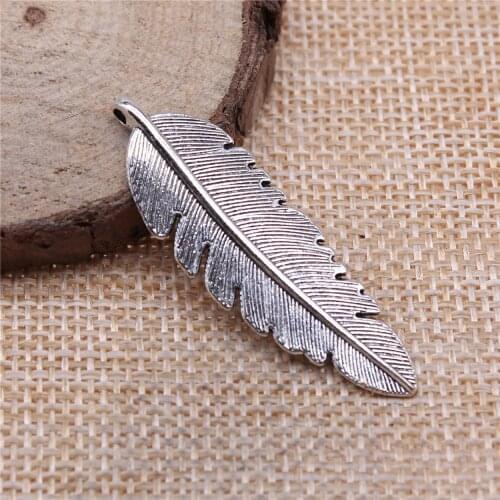 WYSIWYG 3pcs 44x14mm Feather Pendants Charm Antique Silver Color Feather Pendants Feather Charm For Jewelry Making