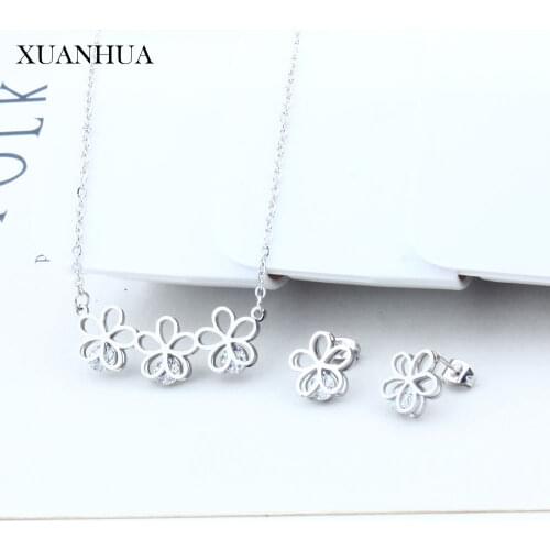 XUANHUA Stainless Steel Jewelry Woman Earring And Necklace Sets Jewelry Accessories Free Shipping Summer Accessories