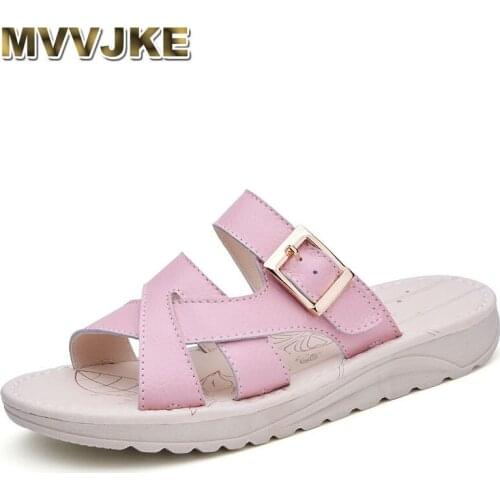 MVVJKE 2020 real leather house shoes beach thongs Chausson Ladies slippers beach slippers for women Ladies thongs clear slides