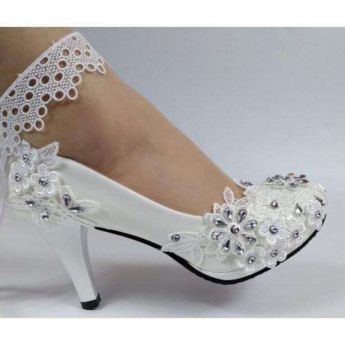 Lace-Up Flower shoes womens wedding shoe Bride High heel shoes Thin heel round toe Platform shoes for woman Bridesmaid Shoe