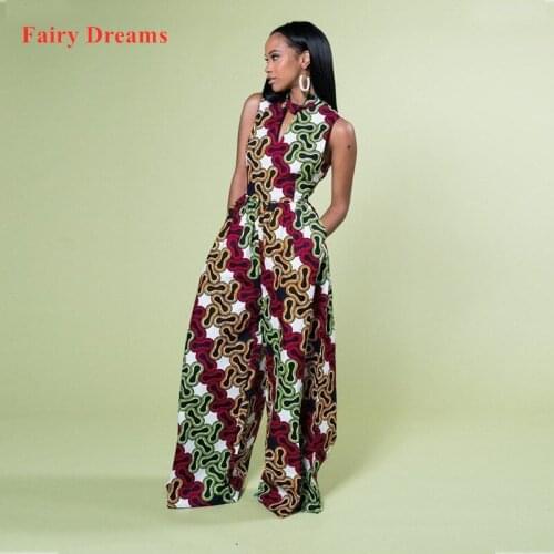 African Style Digital Printing Womens Casual Sleeveless Jumpsuit Fashion Summer New Wide-Leg Pants Dashiki Kanga Lady Clothing