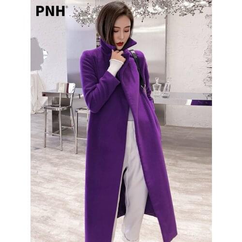 Purple Coat Womens Mid Long Tweed Korean 2021 New Autumn and Winter Slim Temperament Tweed Coat