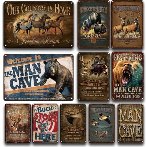 Hunting Tin Poster Vintage Art Of Zoo Animals Metal Plaque Sign Personalized Man Cave Home Wall Sticker Decoration Plate